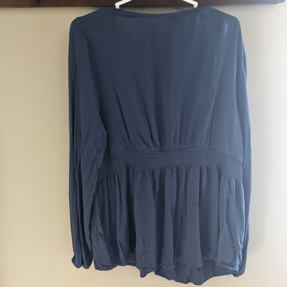 BLUE GAUZE SMOCKED BLOUSE - Picture 6 of 7